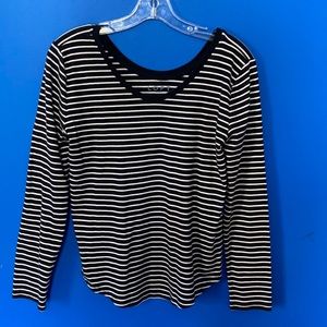 LOFT Dark Navy & White Striped Long Sleeve Top M